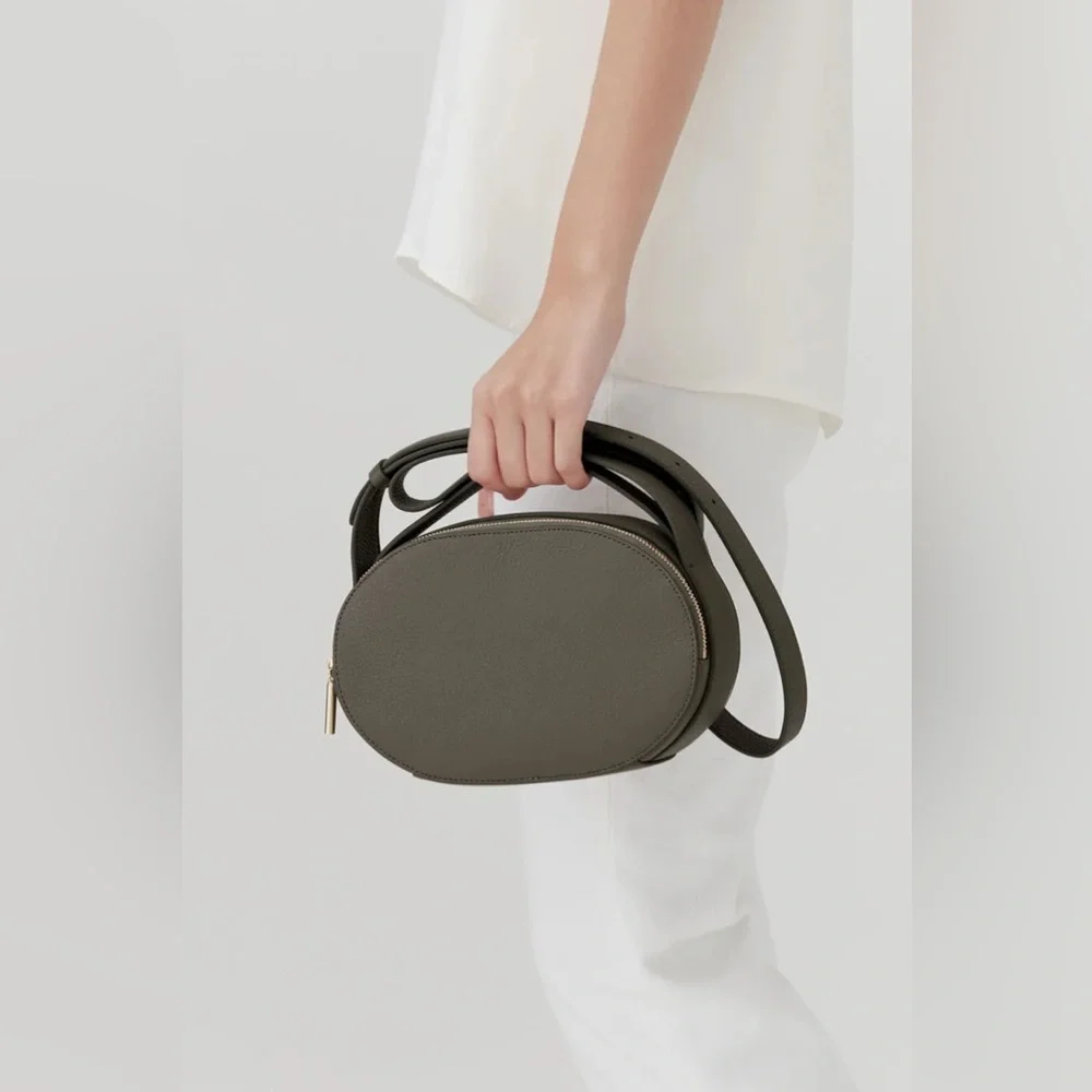 Like New CUYANA Top Handle Crossbody Bag in Dark Olive Pebbled Leather